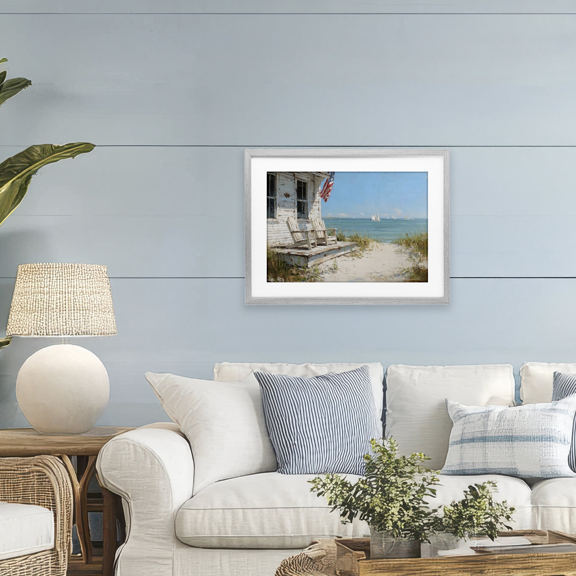 Stupell Industries By The Ocean Cottage Retreat Gray Framed Print Under Glass, design by Petal Prints Design