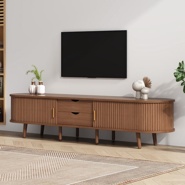 Dark Oak TV Stand with 2 Drawers & Sliding Doors - Media Console for Living Room