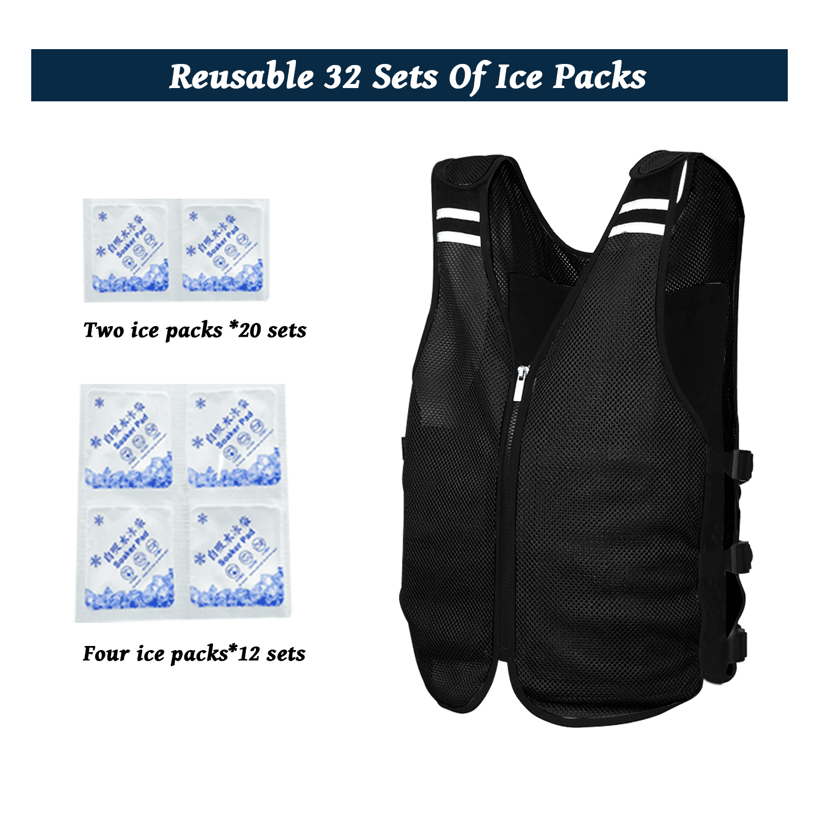 Leetye Mei Adjustable Breathable Mesh Cooling Vest, Black, 2XL