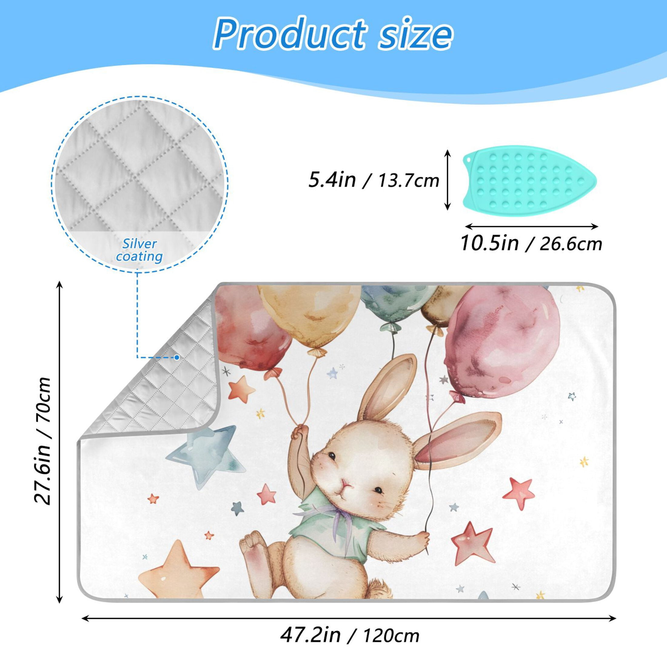 Rabbit Flying with Balloons Ironing Mat Blanket Portable Travel Ironing Pad Heat Resistant Pad 47.2" x 27.6”