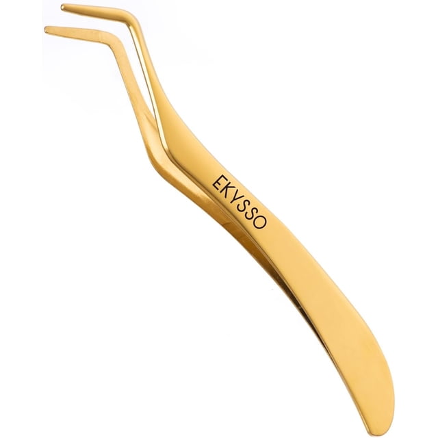 EKYSSO Lash Tweezer for Eyelash Clusters, Lash Applicator Tool, Eyelash Clusters Tweezers, Precision DIY False Eyelashes Extension Tweezers, Curved DIY False Eyelash Applicator Tweezer(Gold)