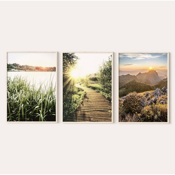 Luvia Nature Sunset Photography Prints Set Of 3, Mountain Landscape Posters, Forest Path Print, Modern Wall Decor Set 3 Prints 8x12 UNFRAMED