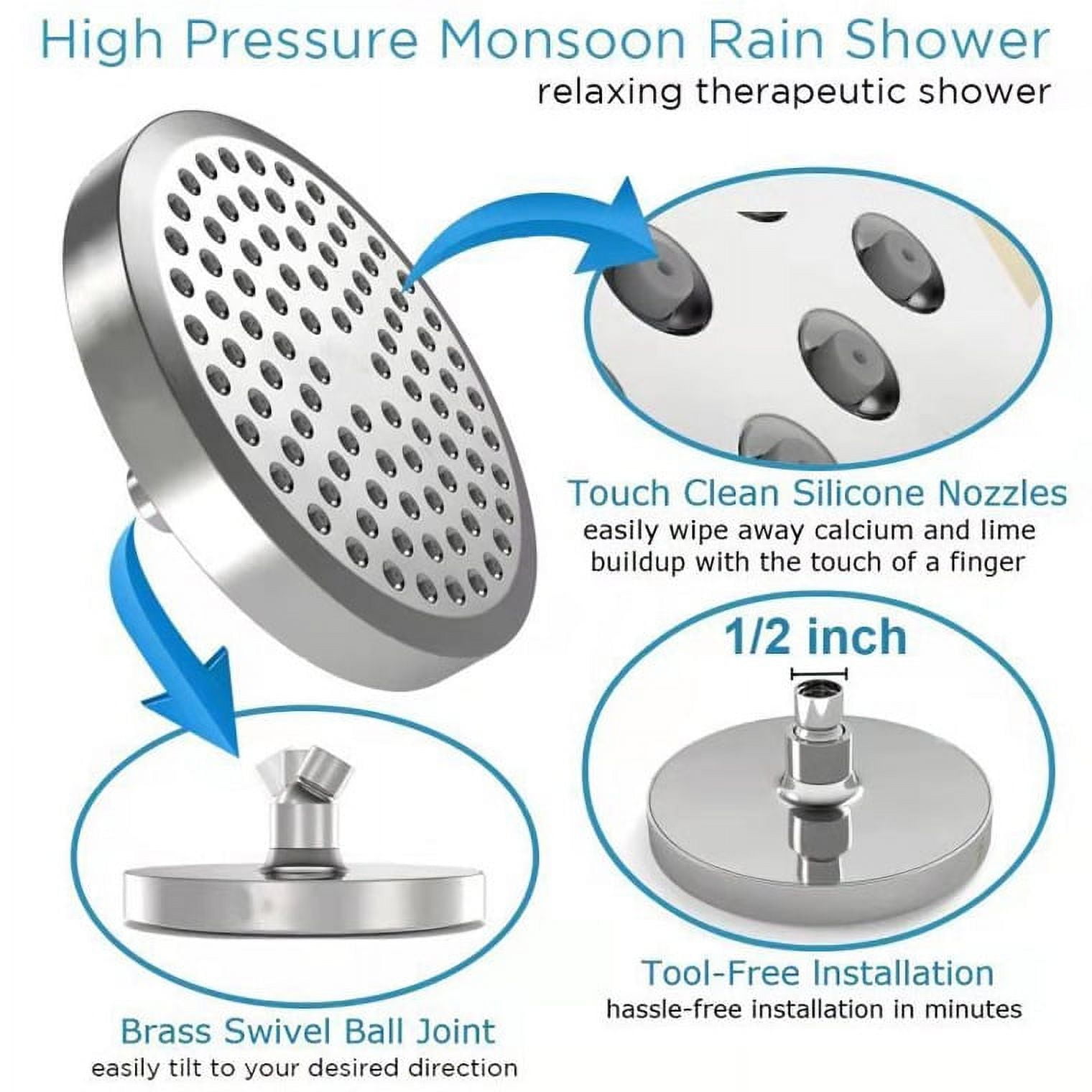 6 Inch High Pressure Rain Shower Head with Chrome Look, Silicone Nozzles Luxury Bathroom Shower Head