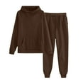 thumbnail image 2 of XIMIN Boys Girls Athletic Matching Set, 2 Piece Tracksuit with Hooded Sweatshirt and Joggers, Jogging Sweatsuit (Coffee, 13-14 Years), 2 of 9