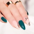 thumbnail image 2 of Uñas postizas cortas con pegamento, 24 piezas de uñas postizas de aguja con patrón de hojas, uñas francesas de color verde oscuro, bonitas puntas ovaladas cortas, 2 of 4