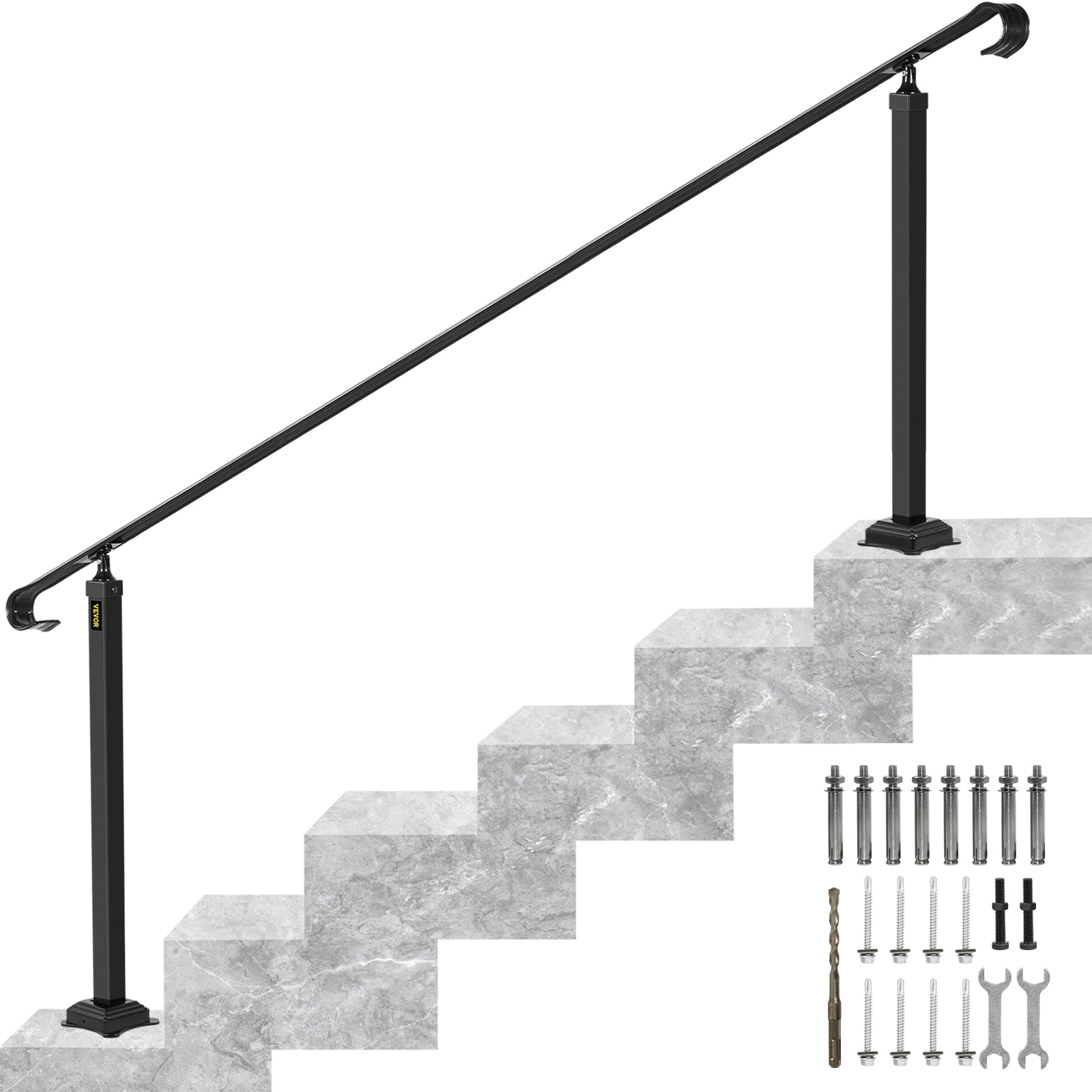 Vevorbrand Wrought Iron Handrail Fit 6 To 8 Steps Handrail For Outdoor