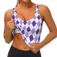 thumbnail image 3 of Rateoe Purple argyle Print Womens' Sports Bras Scoop Neck Sports Vest- Padded U Back Seamless High Impact Support-X-Large, 3 of 8