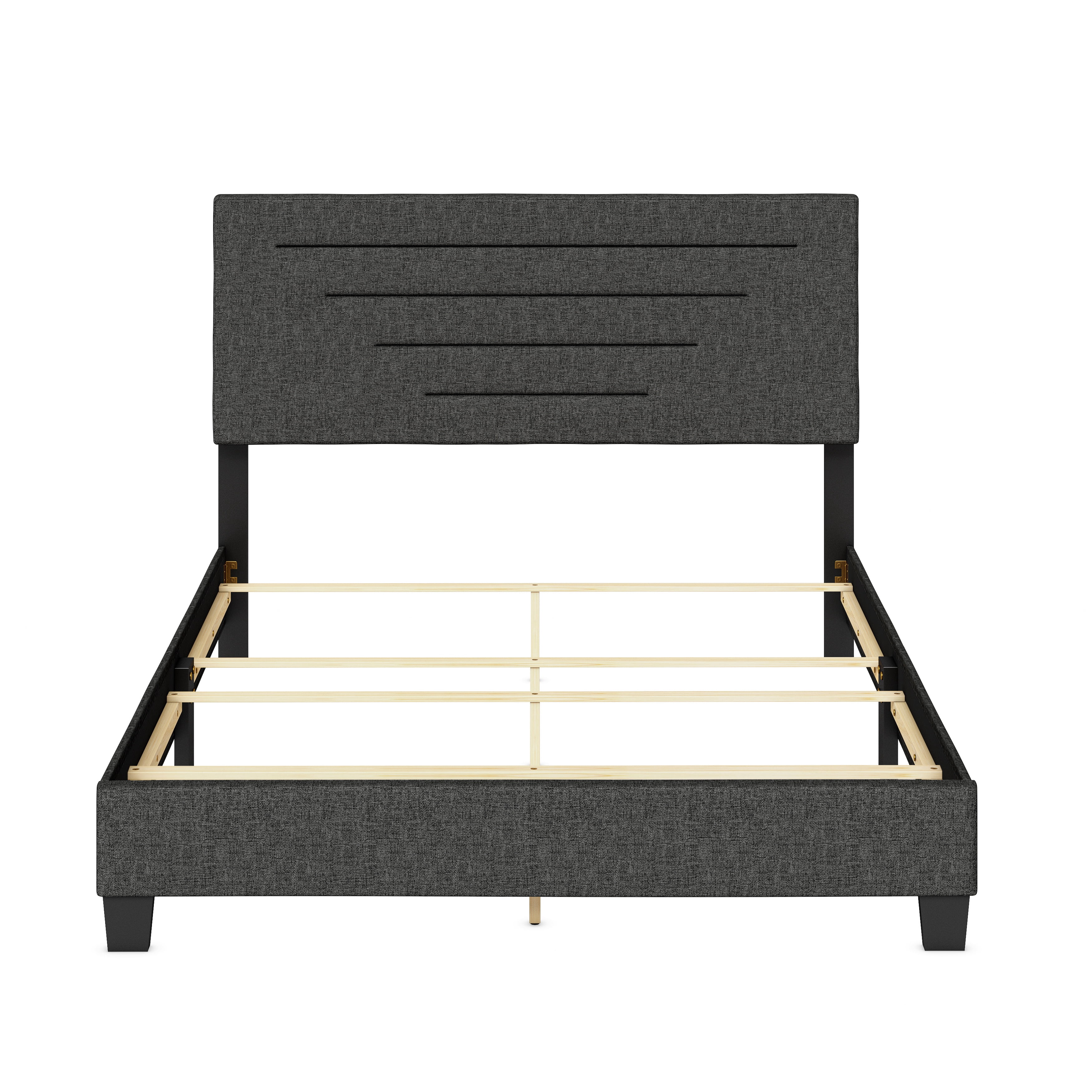 Boyd Sleep Cordoba Black Linen King Size Fully Upholstered Platform Bed Frame with Adjustable Headboard, Qualified Box Spring or Foundation Required for Use