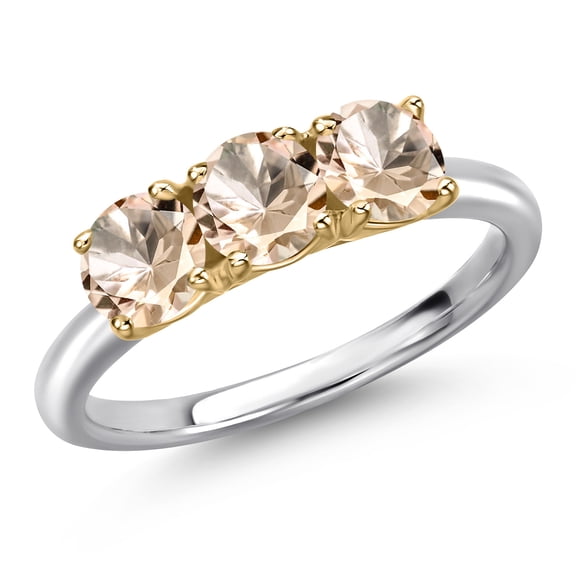 Gem Stone King 10K Two Tone Gold Peach Morganite Engagement Ring for Women | 1.20 Cttw | Round 5MM | Gemstone October Birthstone | Size 5