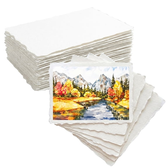 ANSSDO 60 Sheets Deckled Edge Textured Watercolor Paper 5x7 Inch | 300 GSM/140lb Thick Cotton Handmade Watercolor Paper for Watercolors, Wedding Invitations or Printing