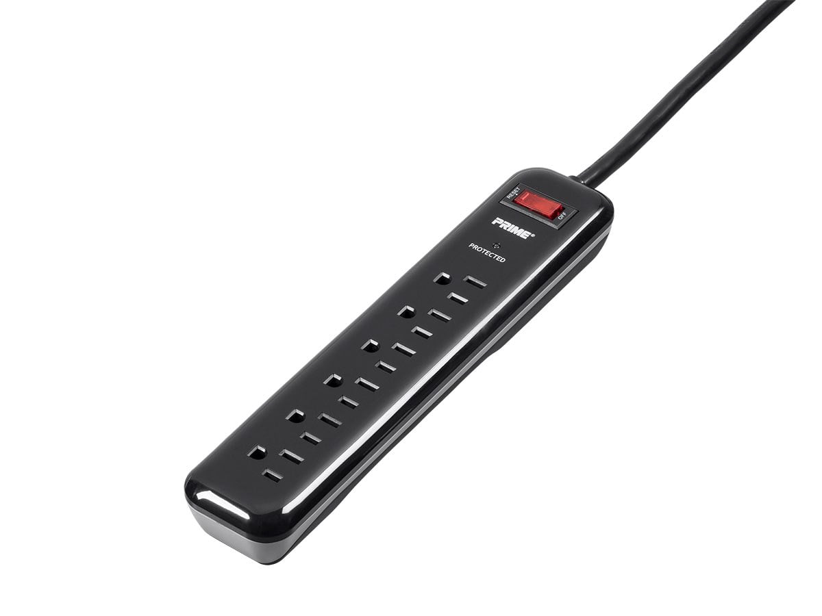 Prime PB802225 6 Outlet Black 1000J Surge Protector W/4' Cord