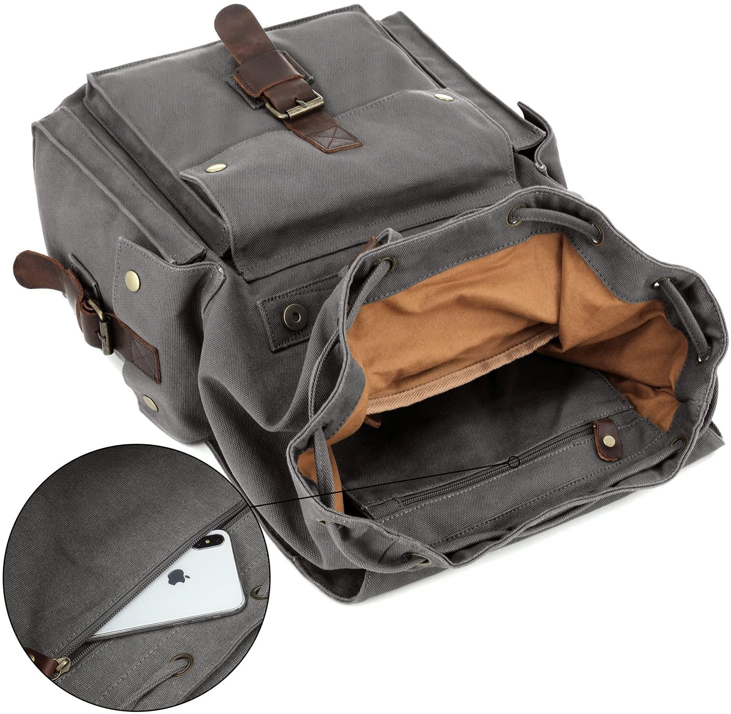 vintage canvas leather backpack
