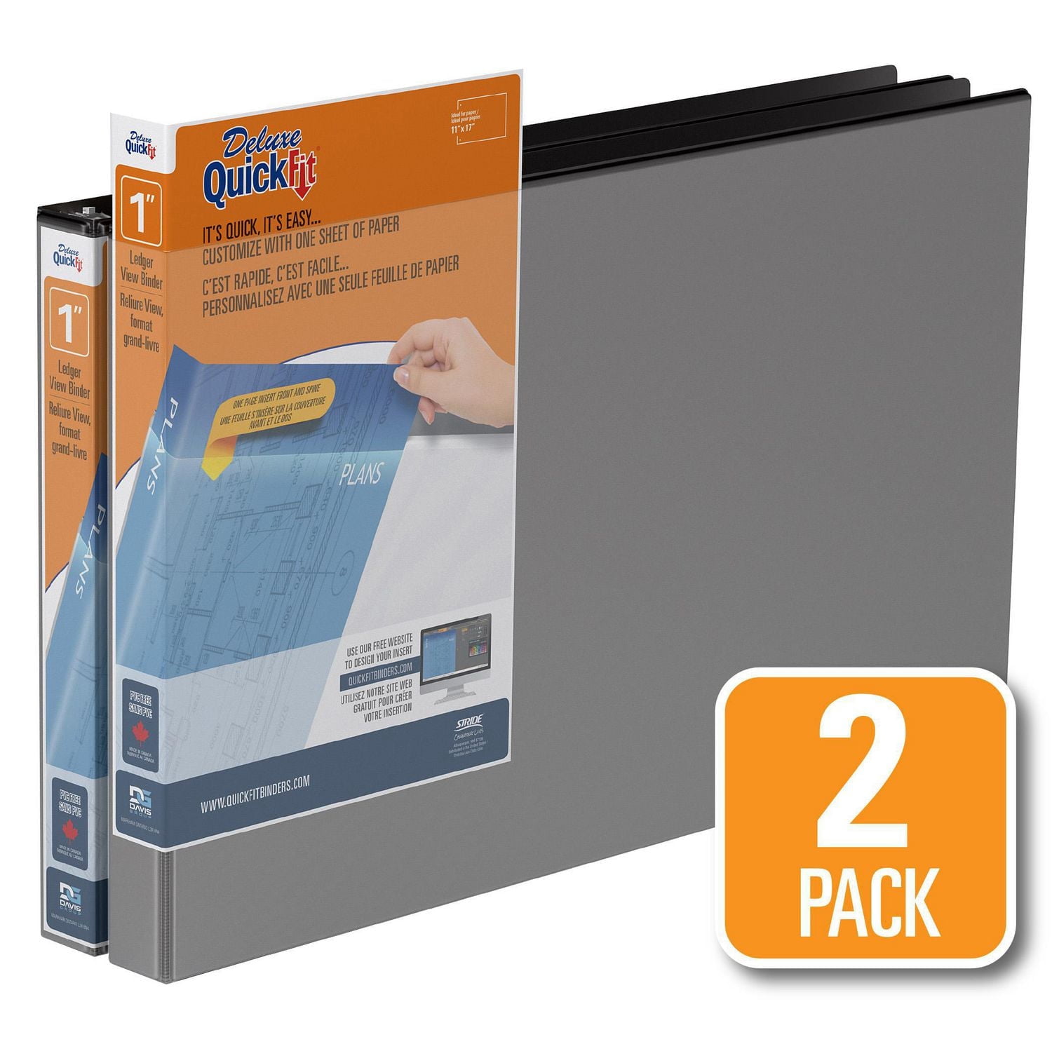 QuickFit 11 x 17 Heavy Duty D Ring Spreadsheet View Binder, 2 Pack, 1 ...