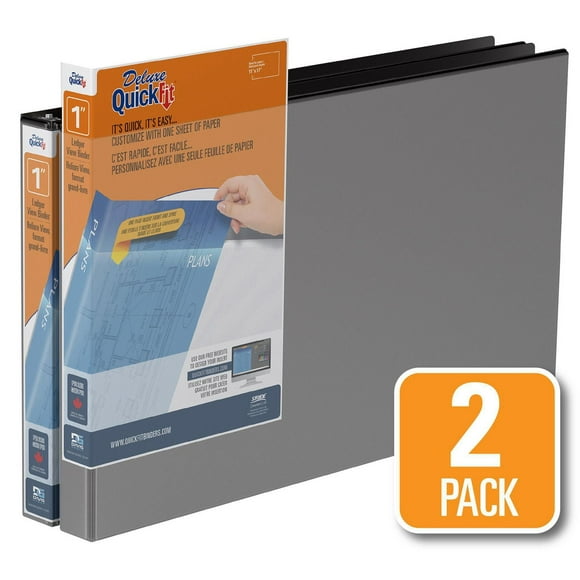 QuickFit 11 x 17 Heavy Duty D Ring Spreadsheet View Binder, 2 Pack, 1"
