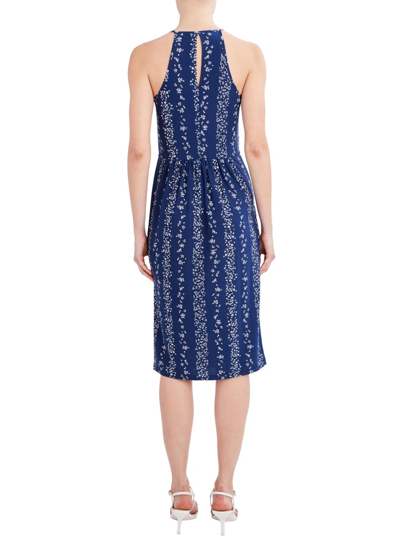 BCBG women's Navy Floral Stripe Draped Dress - XS - V-Neck Midi Dress -  Walmart.com