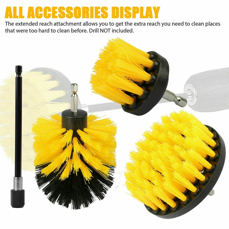 3pcs Car Electric Wash Brush Set Hard Bristle Drill Auto Detailing Cleaning  Tool