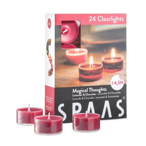 Scented Tea Lights Candles in Clear Cups, Lavender & Chocolate Fragrance, for Spa & Home Decor, 24 Pack