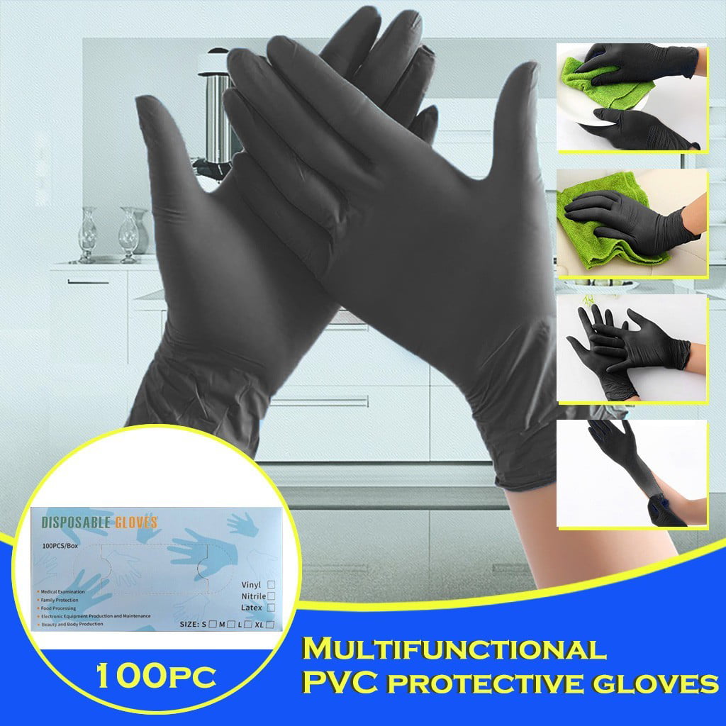100Pcs PVC Disposable Vinyl Gloves Latex Transparent  Waterproof For Housework 
