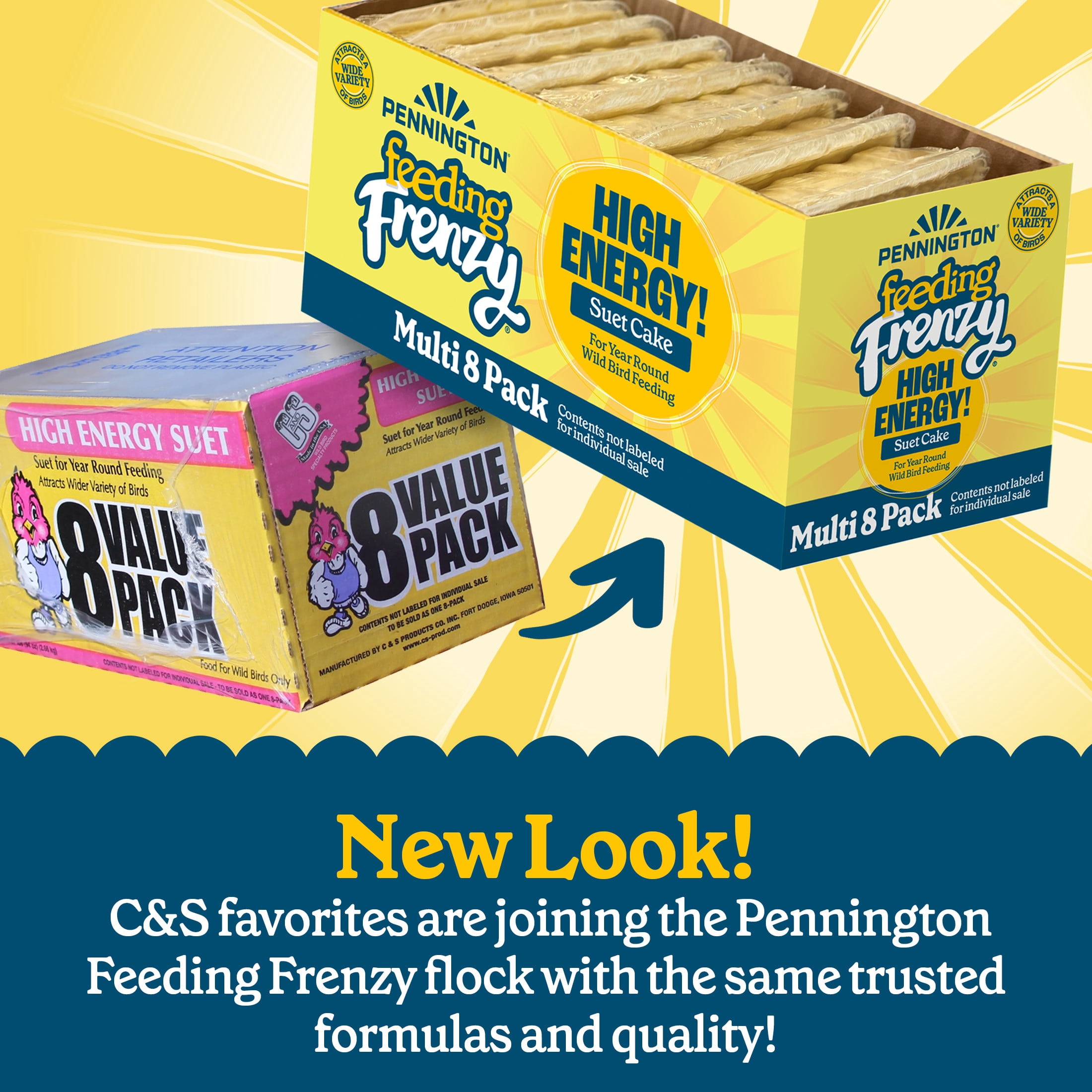 Pennington Feeding Frenzy High Energy Suet Value Pack, for Year Round Wild Bird Feeding, 8 Cake Pack, Fresh