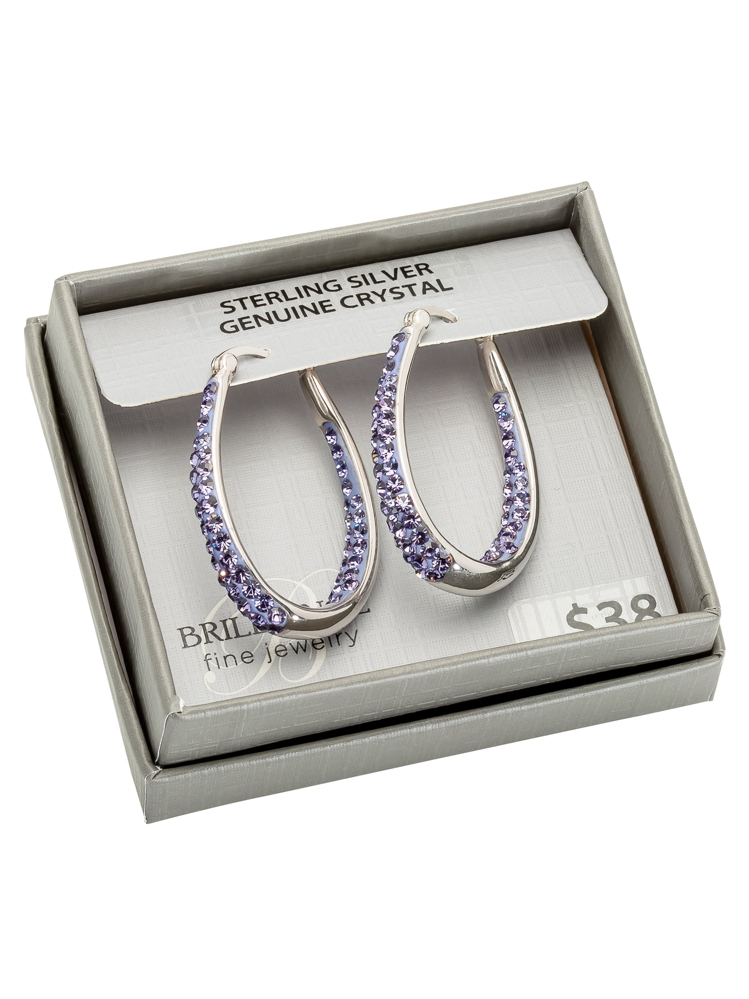 925 Sterling Silver Rhodium Plated Purple Crystal Hoop Earrings Jewelry Gifts for Women 