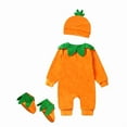 thumbnail image 3 of Bellafa Infant Baby Boy Girl Pumpkin Bodysuit Fleece Cosplay Halloween Romper Tops Hat Footies Socks Outfit My First Halloween Jumpsuit-1pcs, 3 of 12