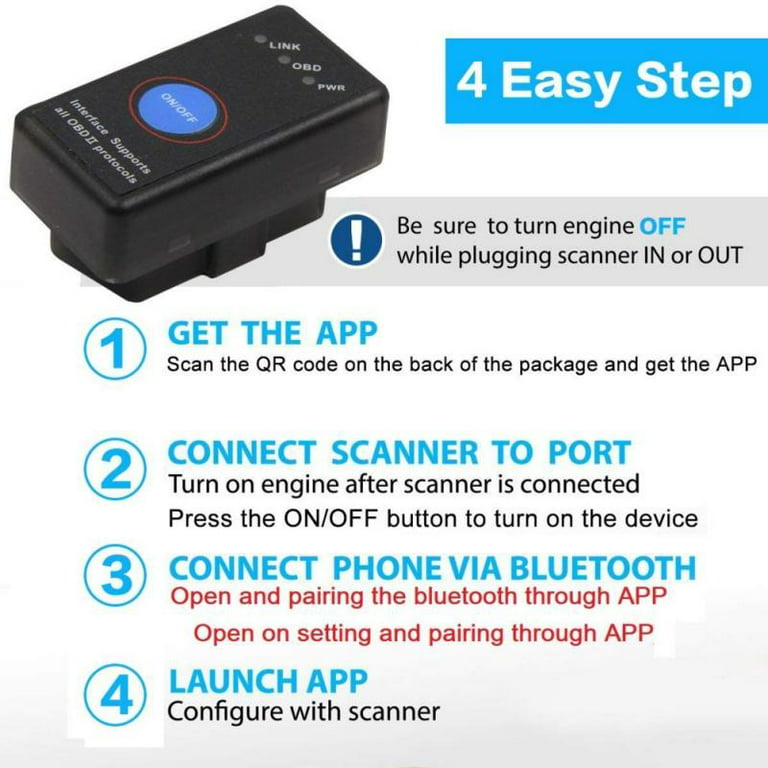 OBD2 Bluetooth 4.0 Diagnostic Scanner Code Reader for iPhone iOS Android  iPad PC, Car Auto Odb2 OBD II Diagnostic Scan Tool for Check Engine Lights,  Stable & Fast Connection : : Automotive