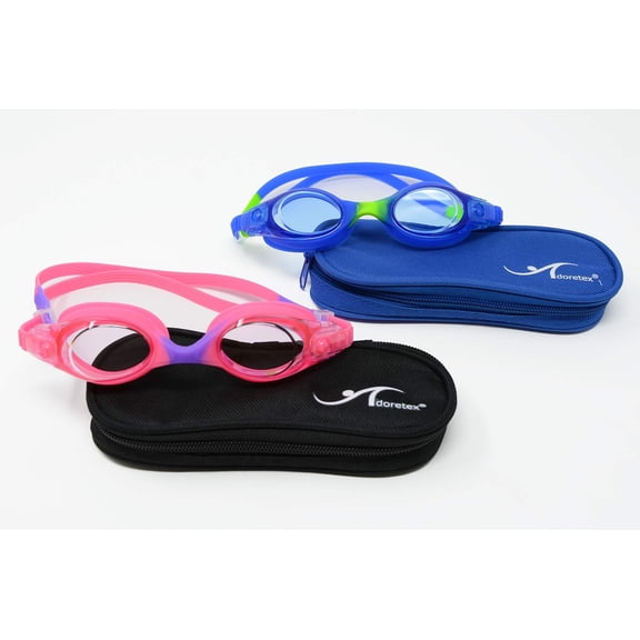 Adoretex Kids Swim Goggles Toddlers Age 2-8 with Case — Anti-Fog, UV Protection, No Leak, Silicone, Boys and Girls (Blue/Green, One Size)