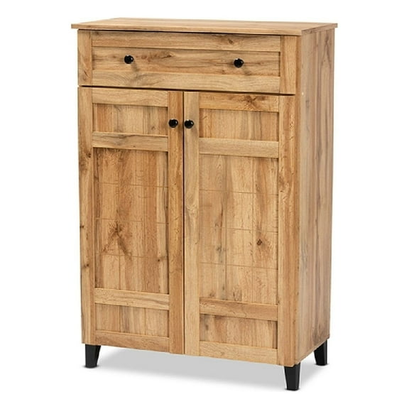 Baxton Studio Glidden Modern and Contemporary Oak Brown Finished Wood 1-Drawer Shoe Storage Cabinet