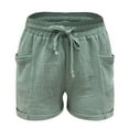 thumbnail image 4 of vigerkar 2025 Summer Linen Shorts for Women with Pockets Plus Size Casual Comfy Elastic Waist Drawstring Lightweight Shorts Green, L, 4 of 4