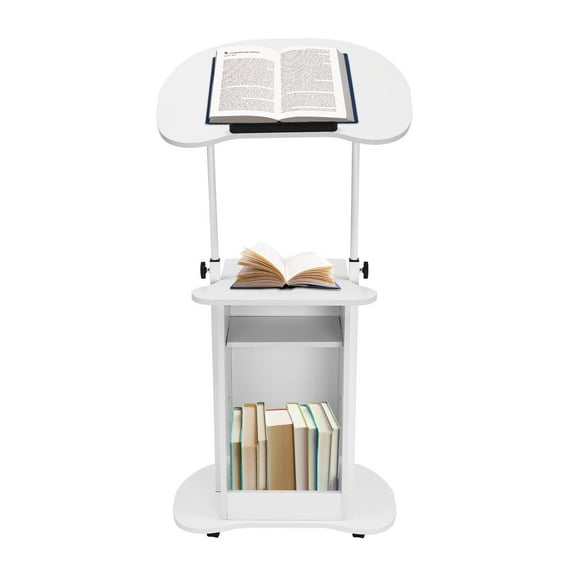 Rolling Lectern Podium Presentation Stand Church Pulpit w/ Storage Compartment
