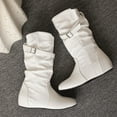 thumbnail image 4 of Xfvqtps Womens Slouchy Knee High Boots with Hidden Wedge Heel Buckle Strap Fashion Round Toe Faux Leather Boots for Winter White, 4 of 9