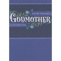 Designer Greetings White Lettering, Blue Flowers and Green Vines on Dark Purple Background Godmother Mother's Day Card from Godson