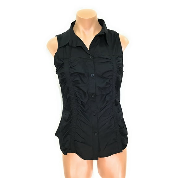 Sleeveless Roushed Button Down