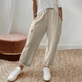 thumbnail image 4 of KHONTS Women's Linen Pants with Cargo Pockets Straight Wide Leg Summer Pants Elastic High Waist Casual Trousers White XL, 4 of 7