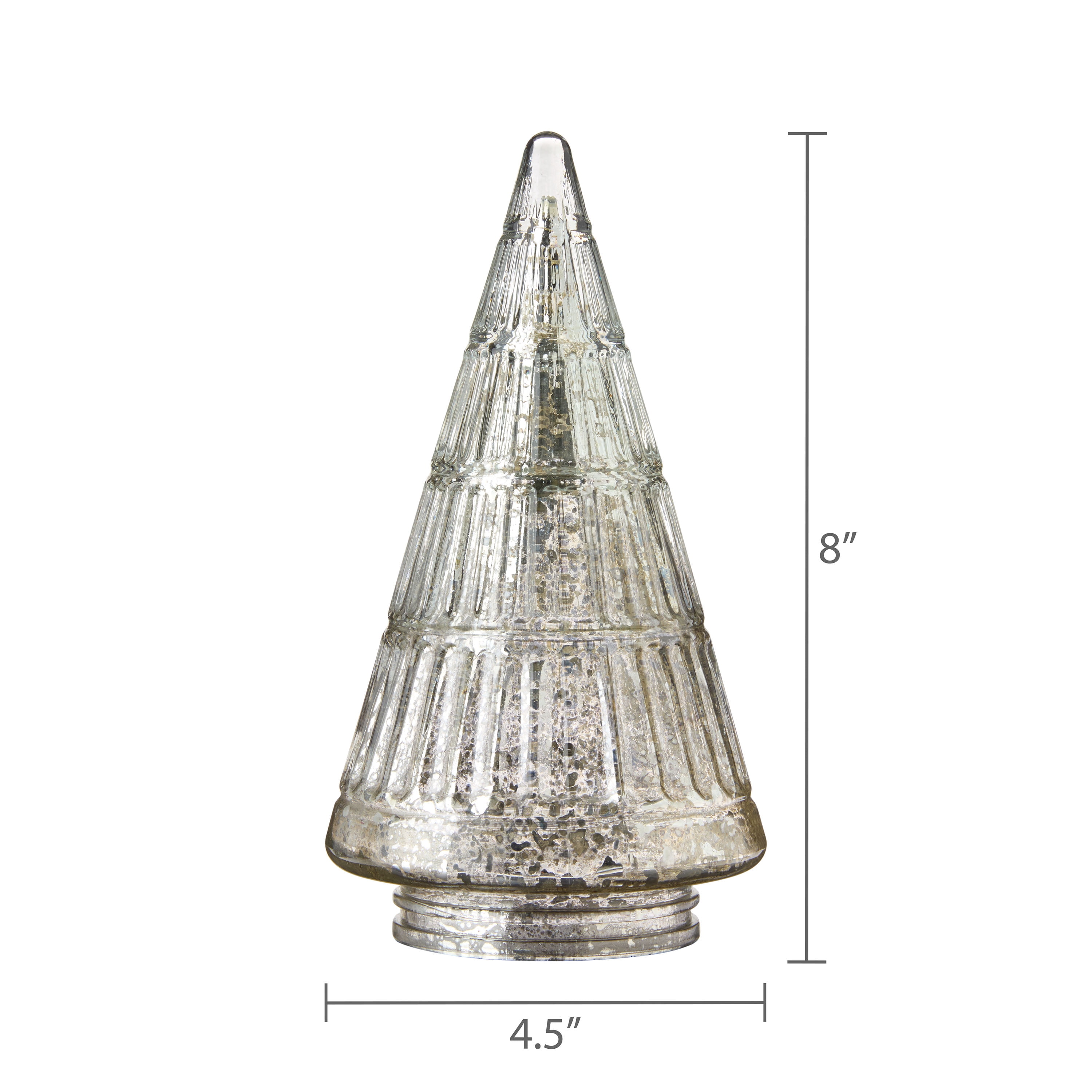 Glass Ribbed Christmas Tree Tabletop Decoration, Silver, 7.9", by My Texas House