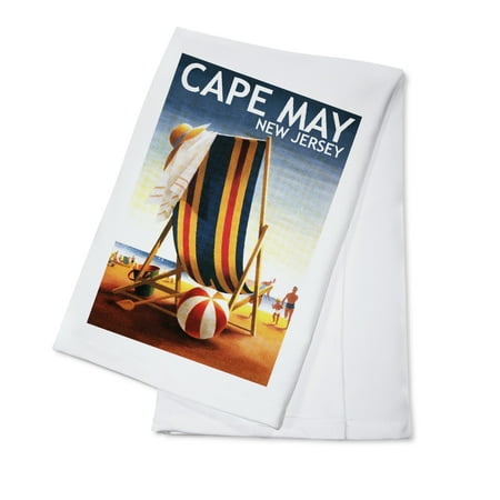Cape May, New Jersey, Beach Chair and Ball (100% Cotton Tea Towel, Decorative Hand Towel, Kitchen and Home)