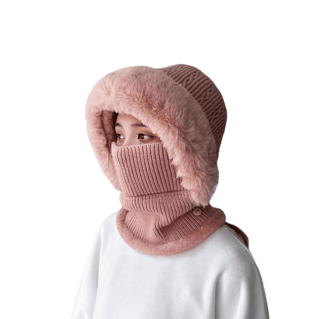 ManxiVoo Full Coverage Balaclava Style Knit Hat Wind Resistant Fleece Lined For Extreme Weather Outdoor Activities SizePink