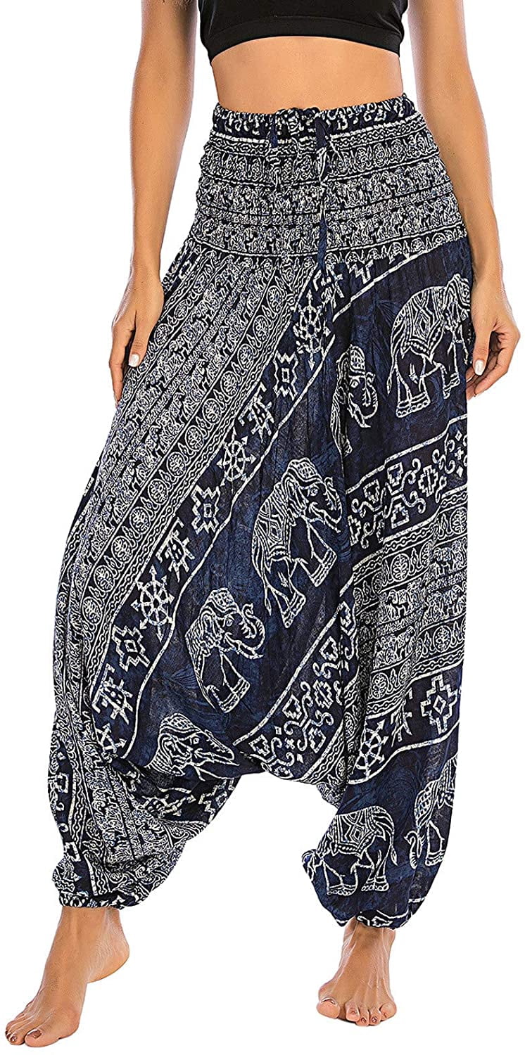 Women's Harem Pants Elastic Waist 2 in 
