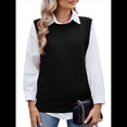 thumbnail image 3 of Suéteres de Punto para Mujer, Cuello Redondo, Lazo, Color Liso, Botones y Abertura Lateral, 2025 Negro S, 3 of 9