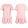 thumbnail image 3 of FANCYINN Women Cute Pink Shift Tunic Dress Fully Lined Bell Sleeve V Neck Swing Pink Ruffle Babydoll Dress Summer Vacation S, 3 of 5