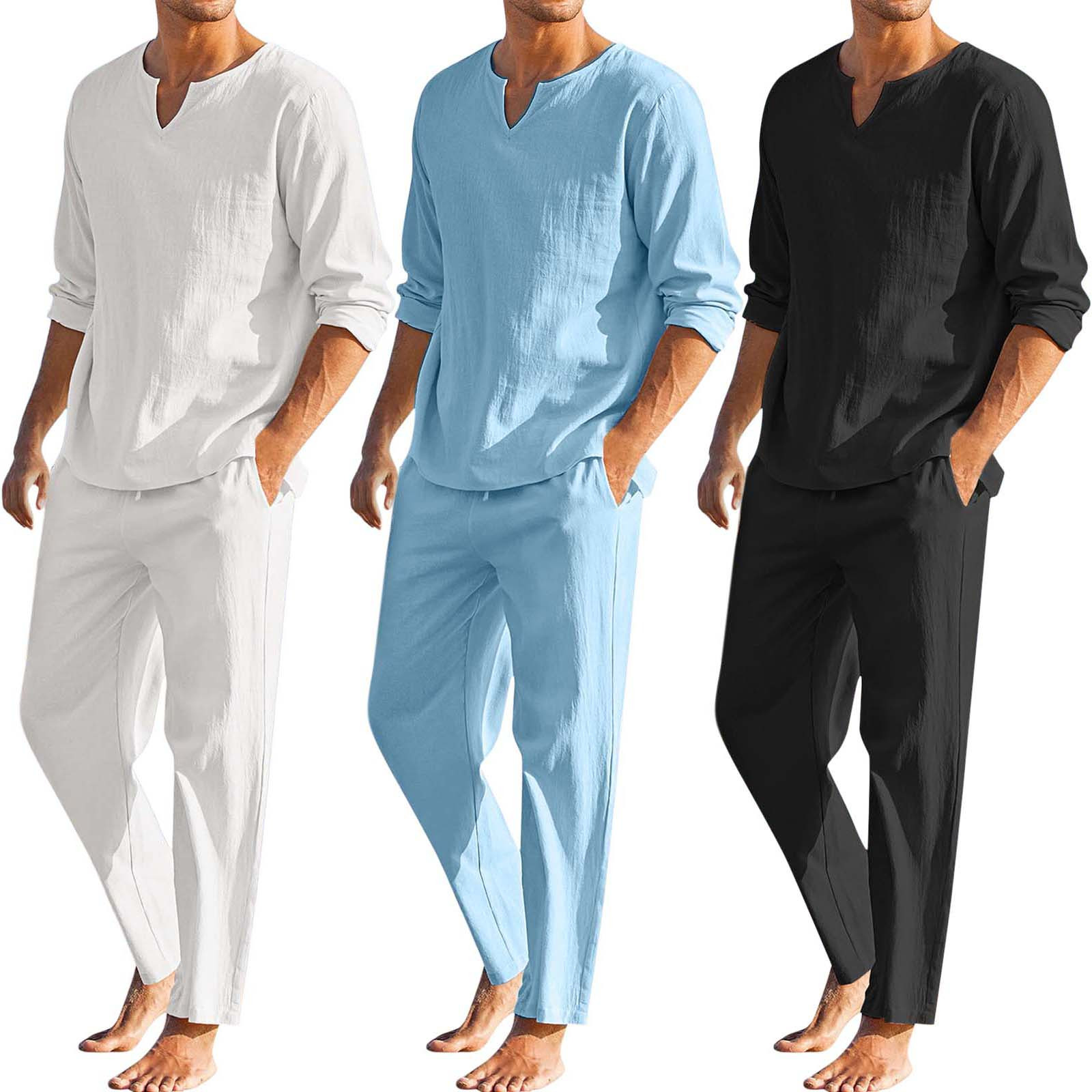 BinBiL Men's 2 Pieces Cotton Linen Set Long Sleeve Henley Shirts Casual Beach Pants With Pockets Summer Yoga Outfits White 12 Xxl 6dea8a25 Fb15 4ef2 85de D09a4ac9e474.925839bd743ccb2b3c39e958c5c91968