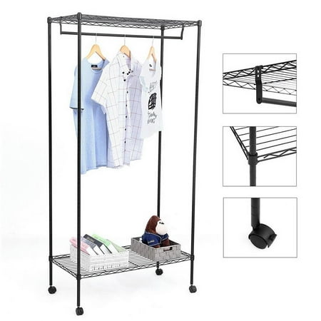 - Zimtown Closet Garment Rack Wheels Rolling Clothes Closet Hanger Single Rods Shelves Sturdy