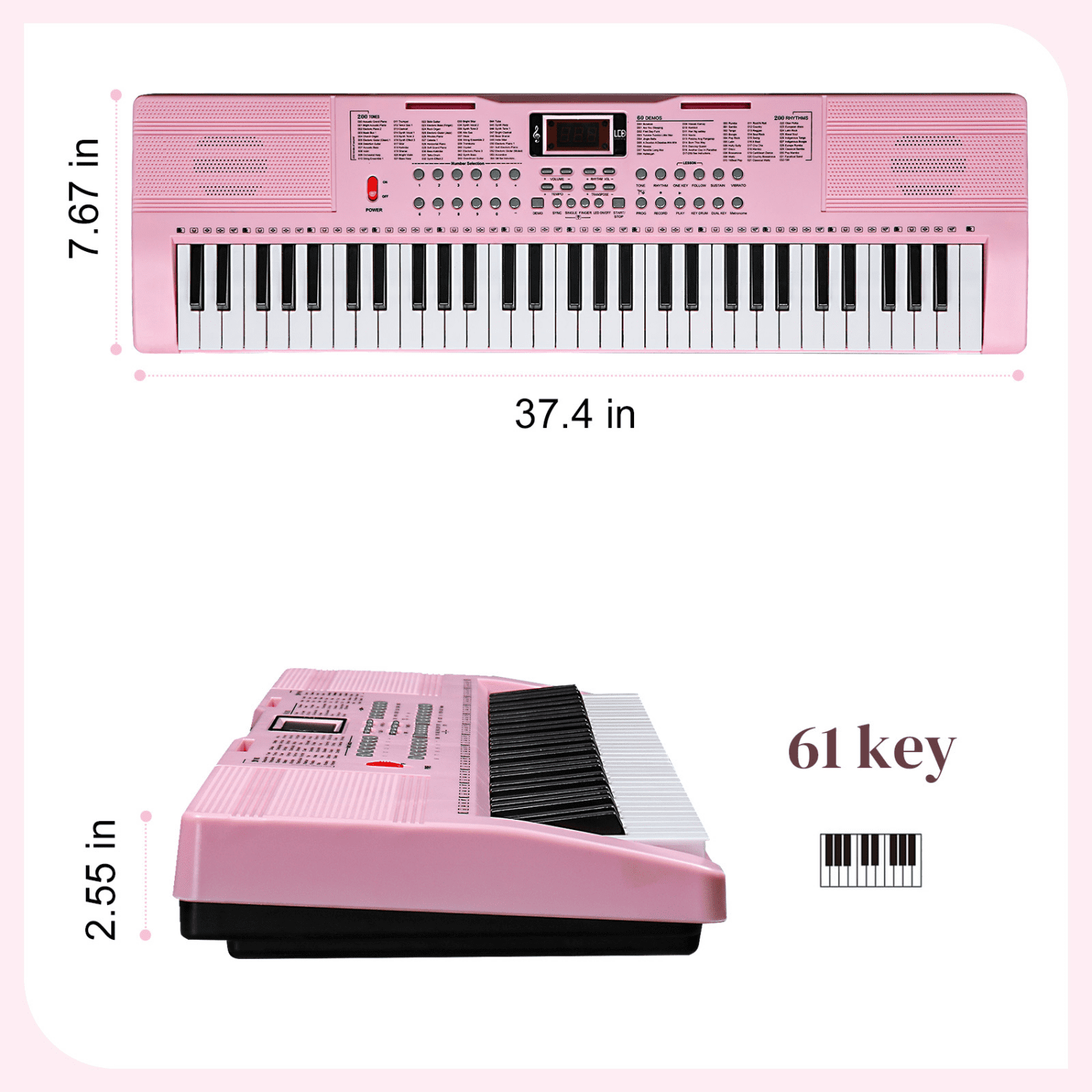 Hassch 61 Key Electric Keyboard Piano, Portable Beginner Keyboard with Stand, Bench, Headphone, Microphone, Built In Speakers, Music Rest, LED Screen, 3 Teaching Modes, Pink