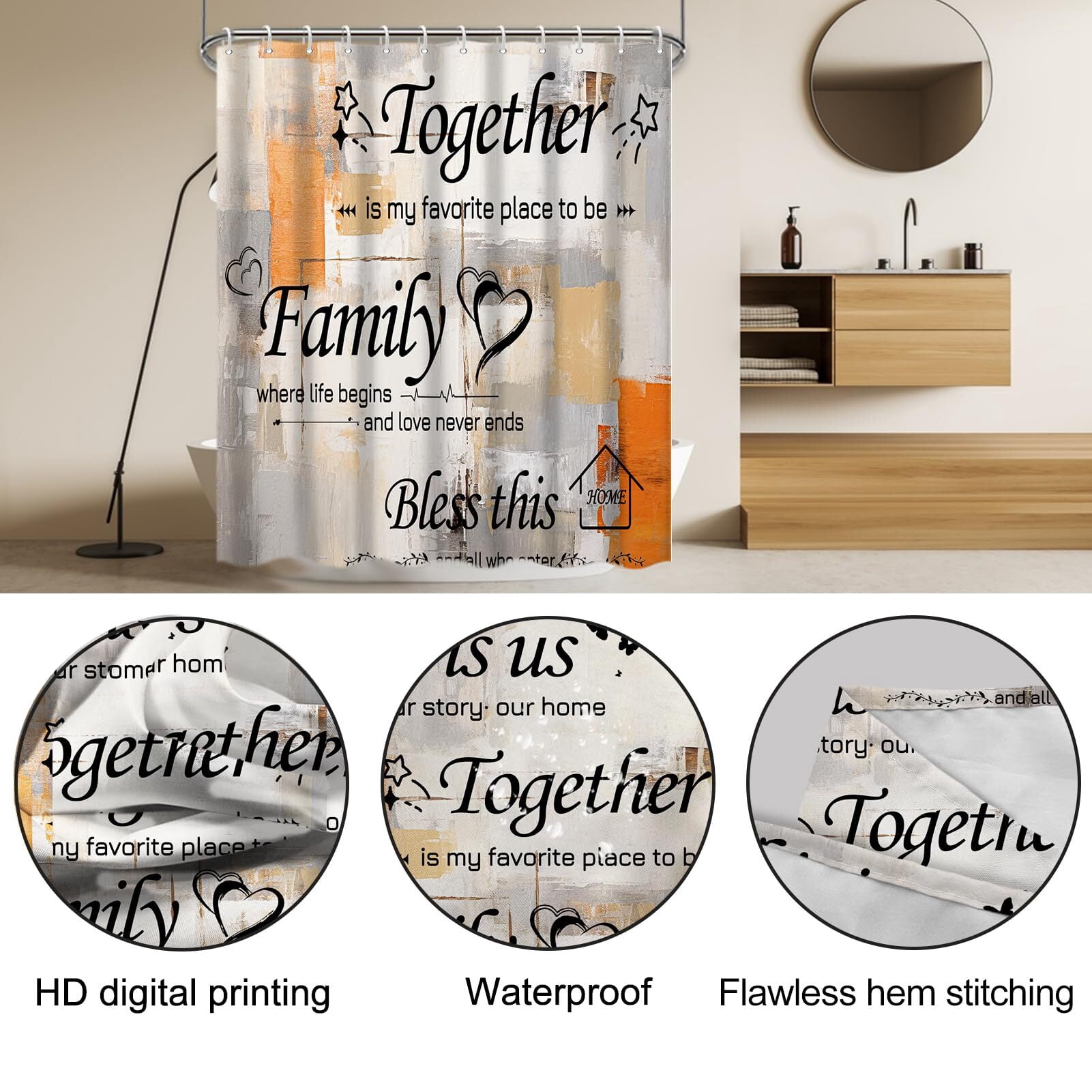 Brythos 4Pcs Shower Curtain Set,Complete Bathroom Set with Accessories Bathroom Rug Set,High-Definition Stylish Print Bathroom Sets,Style4,72"X72"