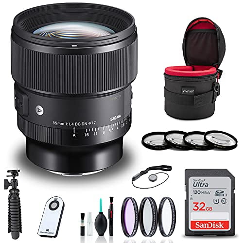 Sigma 85mm F/1.4 DG DN Art Lens for Sony E   32GB SD Card Bundle
