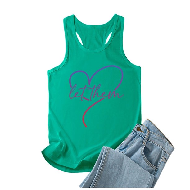 Camiseta sin mangas con estampado de letras para mujer, ideal para el verano: camiseta informal de cuello redondo con ajuste en el pecho, ideal para el día a día