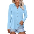 thumbnail image 2 of Delayuji Womens Button Down Shirts Long Sleeve Tops Solid Color Casual Spring Trendy Tops, 2 of 7