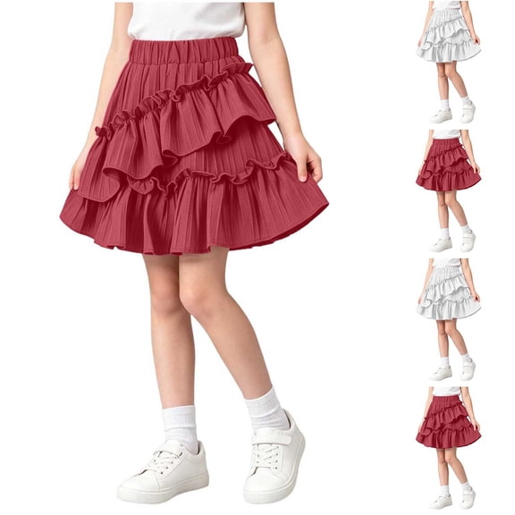 Girls Ruffle Tiered Skorts - Elastic Waist Flowy Skirt with Shorts - Lightweight Comfy Versatile Daily Short Skirts,5-6 Years