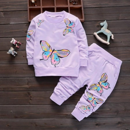 

SYNPOS Autumn Spring Toddler Baby Girls Clothes Set Long Sleeve Sweatshirt Trousers Butterfly Print Pullover Sweatpants Outfits