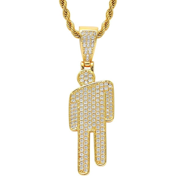 GAUEIOUR Hip Hop Bad Guy Villain Necklace,Stainless Steel Bowed Head Pendant Zircon Rap Hip Hop Necklace, Personalized Couple Trendy Item, Unisex, Jewelry Gifts, Fan Gifts (Gold)
